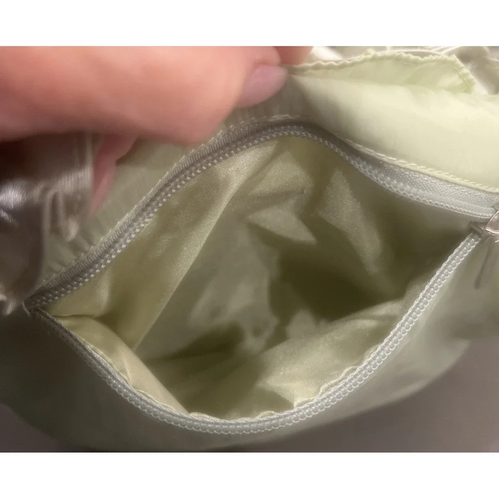 Women's Shoulder Bags Green Shiny Textile Floral Embellishment Ruffles New